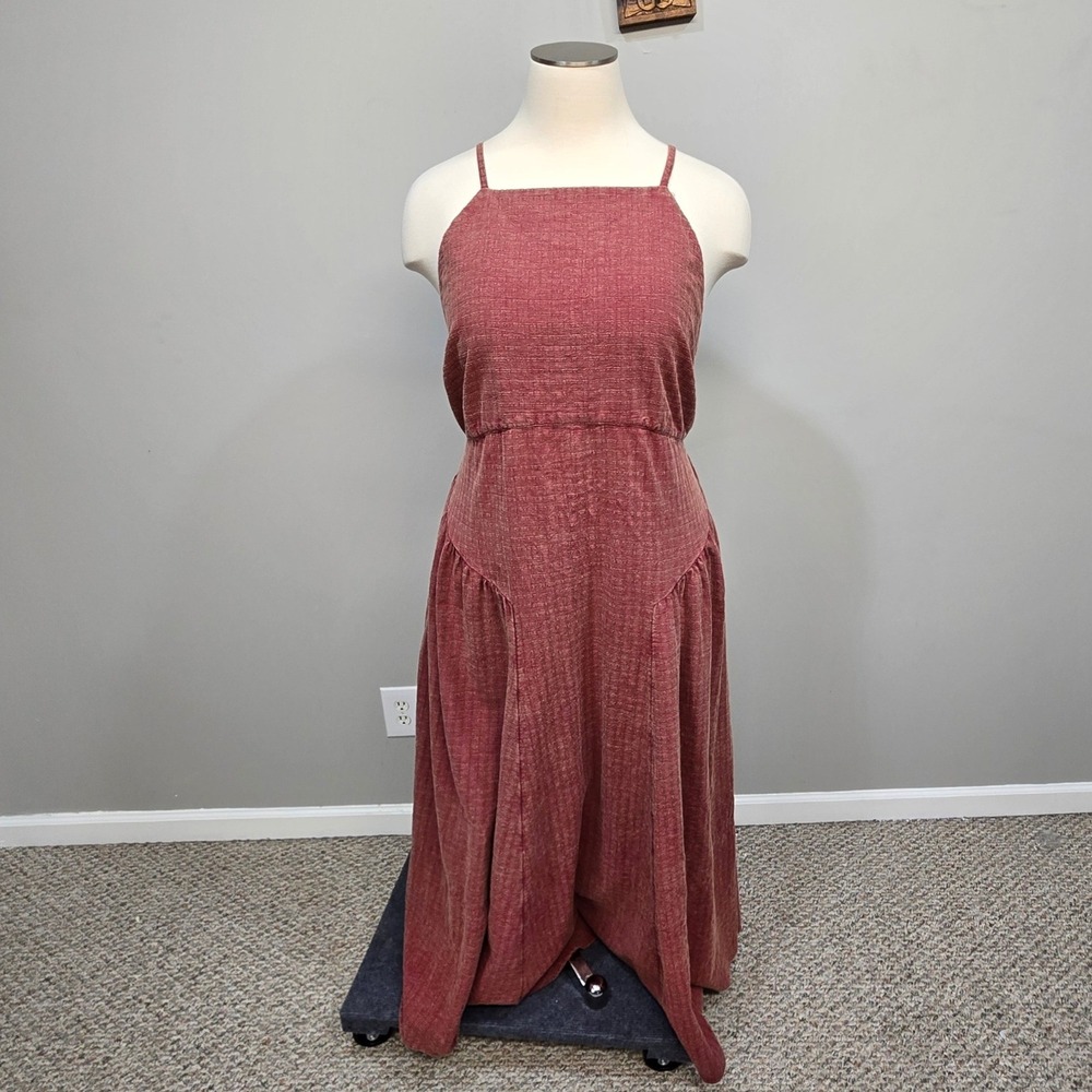 FESTI Maxi Sun Dress Plus Size 3X Pink Textured Tie Back Boho Cottage Festival